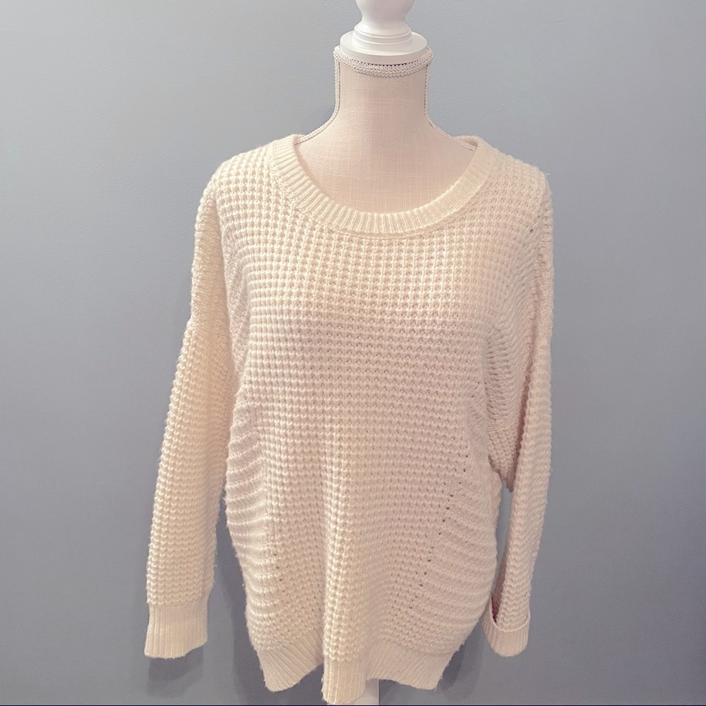 Madewell Stichmix Pullover Sweater Ivory Cream Wool Alpaca Waffle Knit Sz Medium